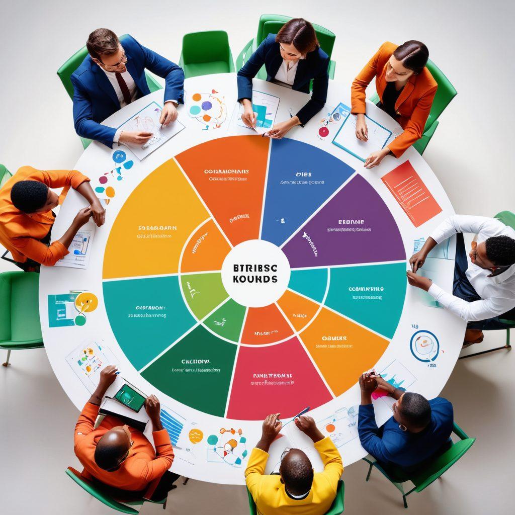 A diverse group of professionals engaging in a vibrant discussion around a round table, each showcasing different personality traits inspired by Myers-Briggs types, with colorful personality diagrams and charts in the background. Include elements symbolizing career growth and communication skills, like a ladder leading upwards and speech bubbles. The scene should be dynamic and motivational, capturing the transformation theme. super-realistic. vibrant colors. corporate style.